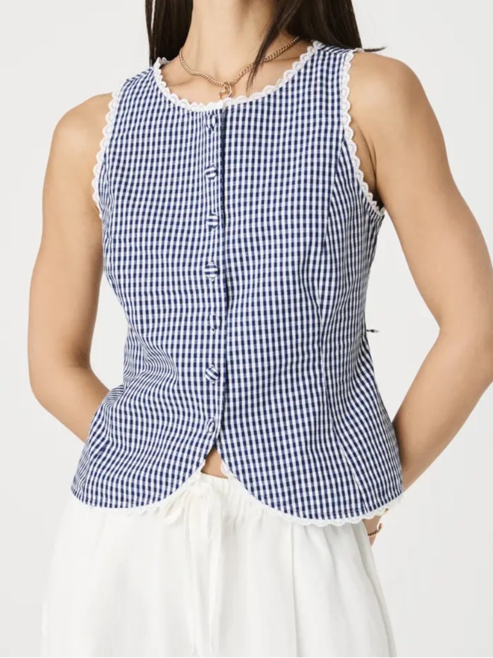 Gingham button up vest